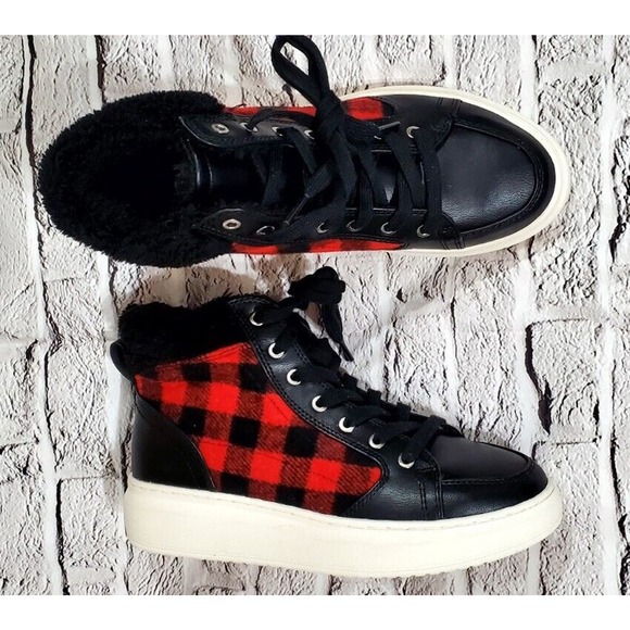 Marc Fisher Shoes - Mark Fisher Fellow Buffalo Plaid Flannel Faux Shearling Sneaker WOMENS SIZE 8